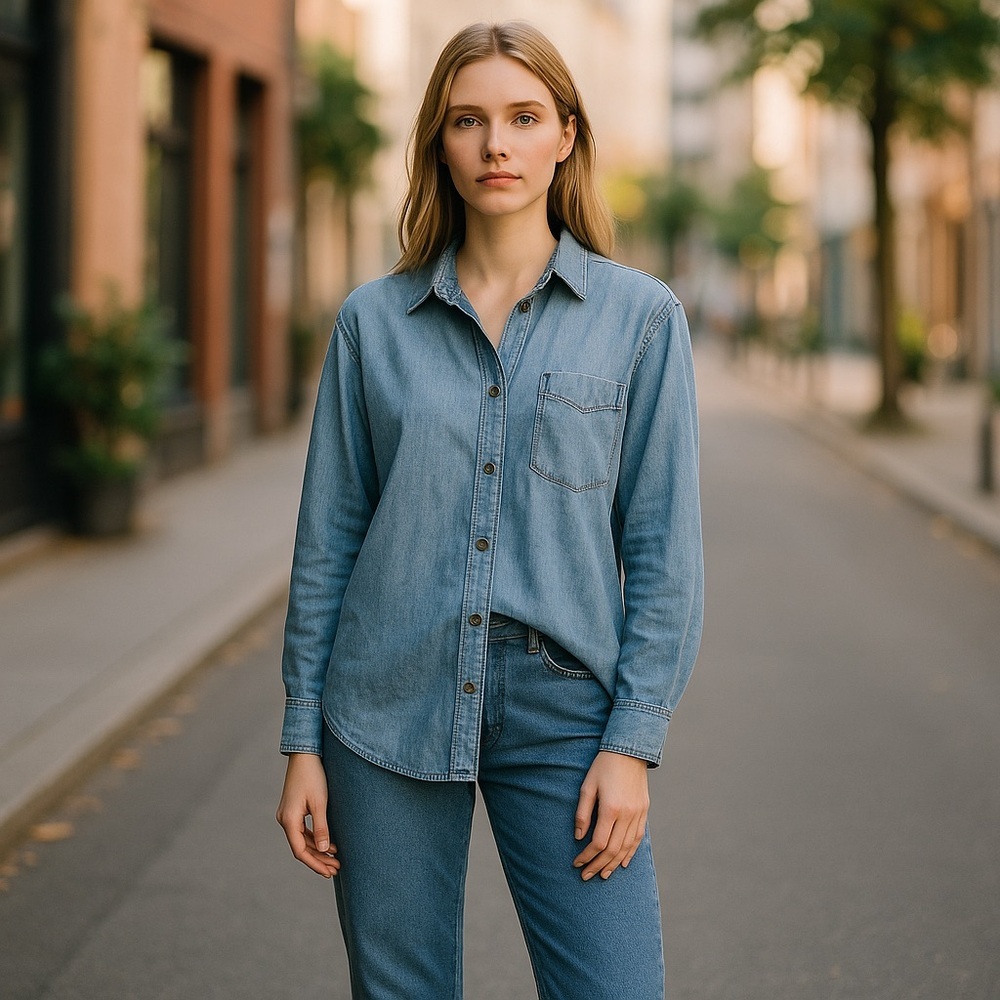 Casual Denim Jean Button-Up Shirt